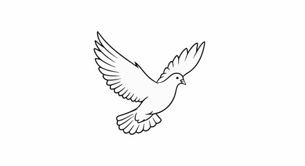 Obraz premium A simple black and white illustration of a dove in flight with wings spread wide