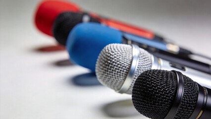 Obraz premium Colorful microphones in a row