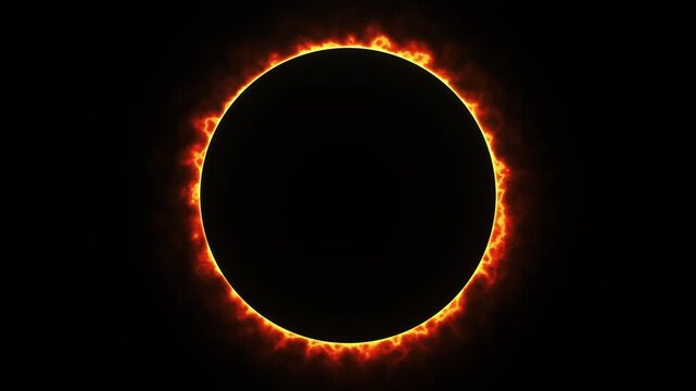 Abstract glowing ring of fire with tongues of flame on a black background.