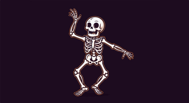 A pixel art skeleton with a playful pose and expressive face