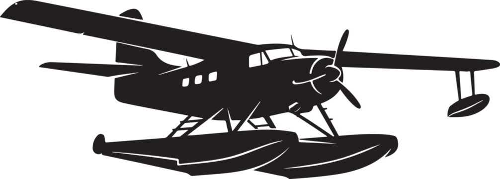 Seaplane, float plane, black silhouette, vector aircraft, flying boat icon