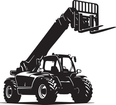 Tractor, forklift, telehandler, industrial vehicle, heavy equipment, silhouette, black and white