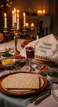 A table set for a passover meal with a napkin