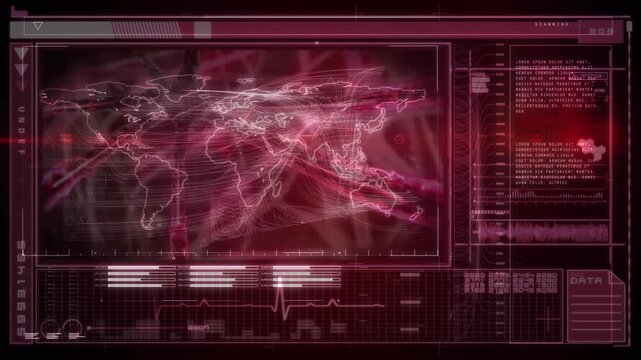 Animation of loading bars, programming language and soundbars over abstract background