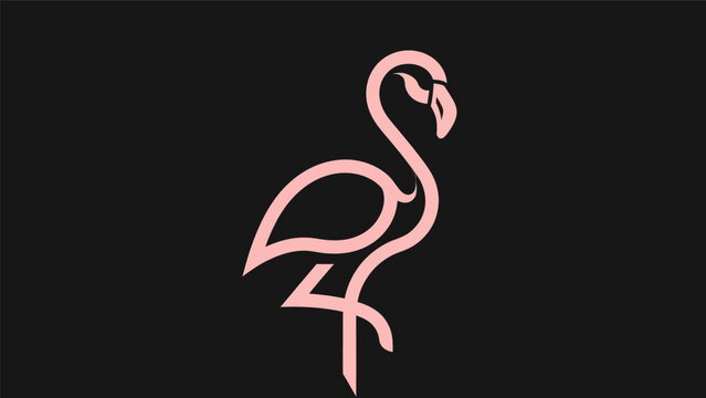 Pink flamingo silhouette on black background