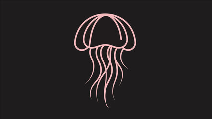 Pink jellyfish outline on black background © Palmeiras
