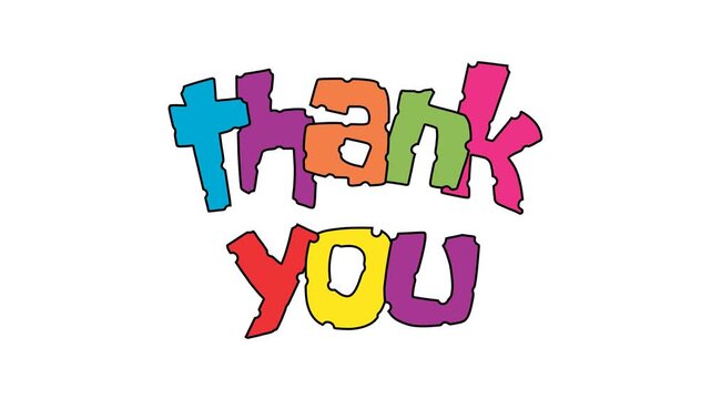 Thank you message in cartoonish block letters suitable for greeting cards, social media posts, posters, and thank you notes.