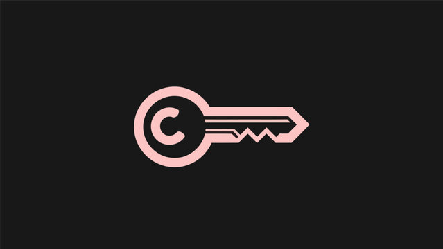 Pink key logo design on black background