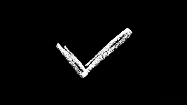 Hand Drawn White Chalk Check Mark On Black Background Overlay