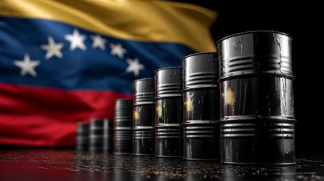 oil barrels with waving venezuelan flag