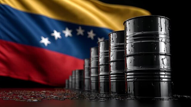 oil barrels with waving venezuelan flag
