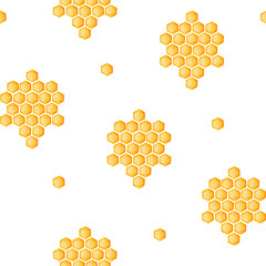 seamless watercolor pattern, bees, honeycombs, honey © Yamarka