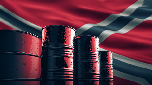 oil barrels with waving norwegian flag