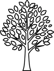 Obraz premium Minimal hand drawn tree outline with abstract leaves simple black line art botanical illustration isolated on white background