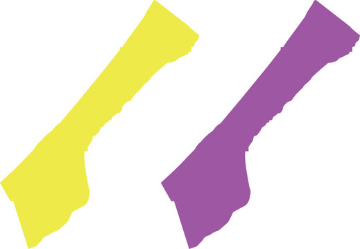 Colorful Vector Silhouette Map Set of the Gaza Strip in Yellow and Purple