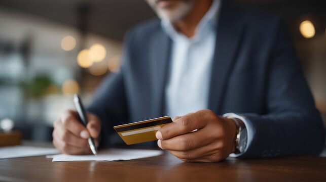 Financial advisor arranges multiple credit card statements into single consolidated payment plan, highlighter marking reduced interest rates on mahogany desk surface, ideal for debt management, loan