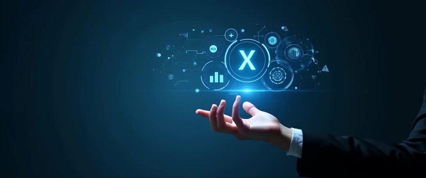 Futuristic hand gestures as digital interface icons float above, with gentle ambient motion and a slow cinematic pan, ideal for technology, innovation, and business presentations.