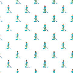 Fototapeta premium Woman vacuuming house seamless pattern demonstrating housework cleaning