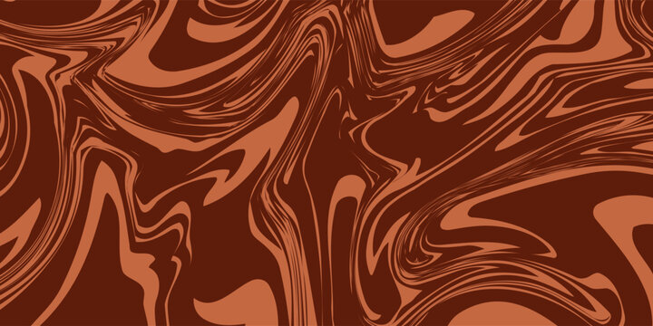 Retro coffee color background. Milk chocolate liquid dessert texture. Wavy swirl candy pattern for poster, cover, banner, pamphlet. Vintage brown trippy hippie wallpaper in 60s or 70s style. Vector