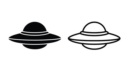 Two black and white illustrations of classic flying saucer ufos © Mama