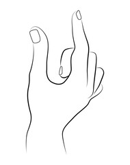 Obraz premium Simple line drawing of a hand gesturing. Fingers slightly curled, thumb extended. Neutral expression, no visible emotion. Ideal for design, web, or educational materials