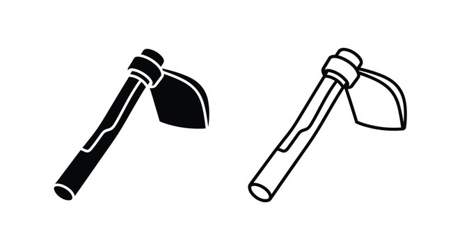 Two black and white illustrations of hand axes or tomahawks