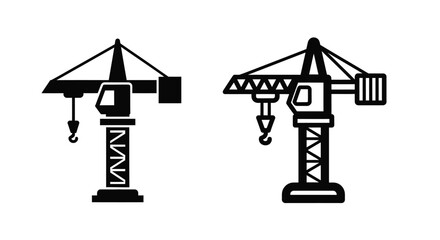 Two black and white illustrations of construction tower cranes © Mama