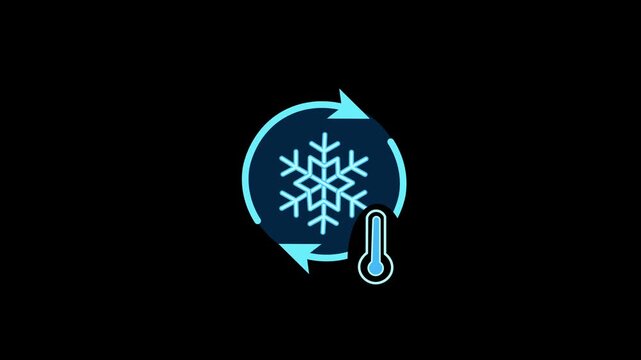 Car Freezer Control Icon or Cooling System Symbol animation.  Snowflake inside circular arrows with a thermometer, vehicle air conditioning, temperature regulation, 
