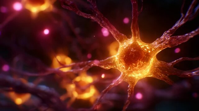 Detailed View of Neurons with Signaling Activity in a Vibrant Microscope-like Environment Highlighting Their Structure and Functions