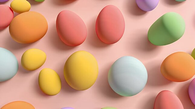 A top-down view showcases a pastel pink background adorned with vibrant, glossy, ovate objects in various shades, providing depth and a smooth, realistic feel