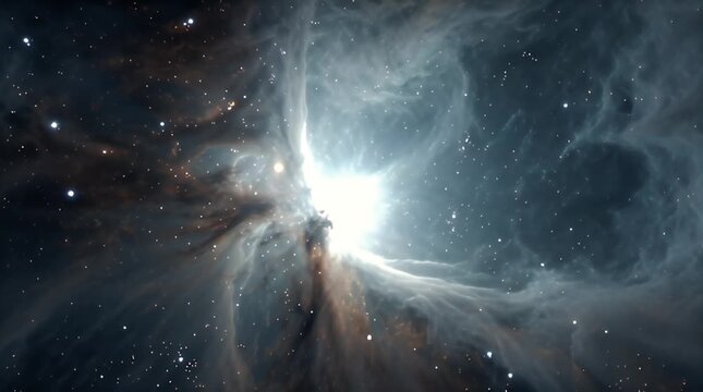 A vibrant cosmic display with celestial dust and radiant light. Countless stars scattered across a nebular cloudscape, evoking an ethereal feel