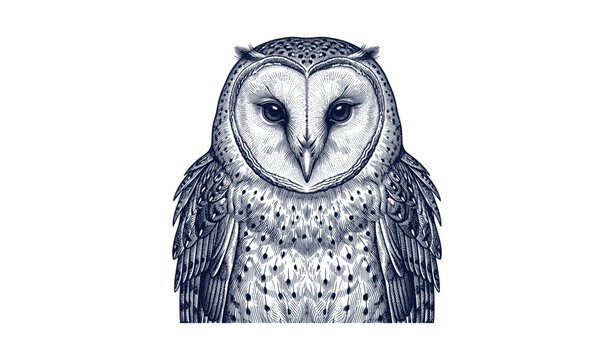 Intricate pen drawing of stylized owl with detailed feather patterns