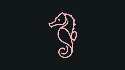 Pink seahorse icon on black background © Golden