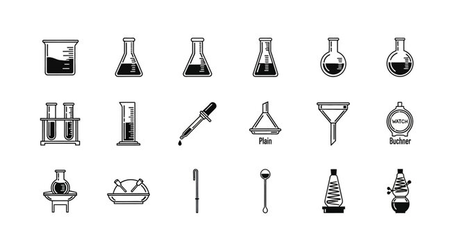 Aesthetic Collection of Scientific Laboratory Glassware and Tools Silhouetted in Monochrome