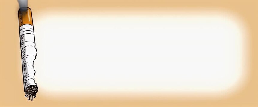 Animated cigarette burns slowly as camera pans across a minimalist, cartoon-style background, emphasizing health risks with subtle ambient motion and ample copy space.