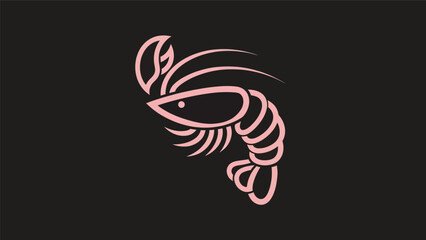 Fototapeta premium Pink shrimp vector illustration on black