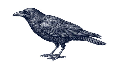 Obraz premium Intricate detailed vintage style illustration of a raven with fine linework