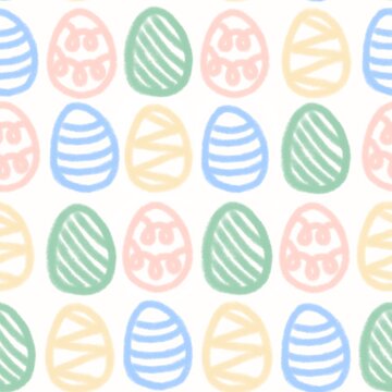 Seamless Easter Eggs Pattern in Pastel Colors, Hand Drawn Crayon Style Spring Background