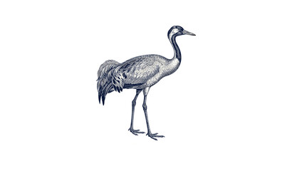 Fototapeta premium Detailed illustration of a crane bird in side profile with intricate feather patterns
