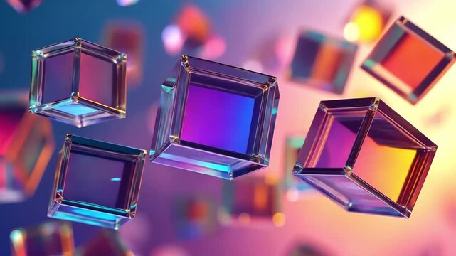 Colorful Glass Cubes Floating in Air with Abstract Background
