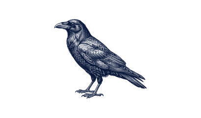 Obraz premium Detailed illustration of a raven perched with intricate feather patterns