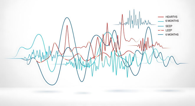 A vector graphic illustration of a complex line graph showing various data trends over time with multiple colored lines.