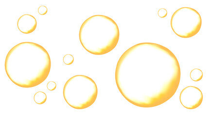 Gold fizzing air bubbles isolated on white background.