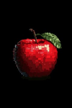 Fresh red apple with stem intact, isolated on black background for a digital art or graphic use.