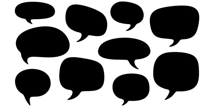 A collection of various black speech bubbles arranged on a white background