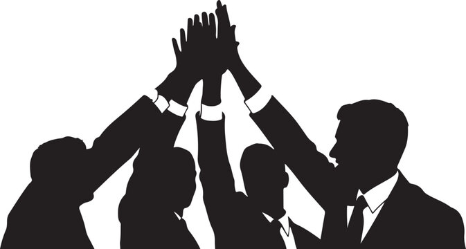 Business team, partnership, high five, silhouette icons, black, vector graphics