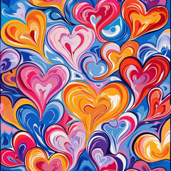 Colorful Heart Shapes Abstract Painting Artwork. © Rum