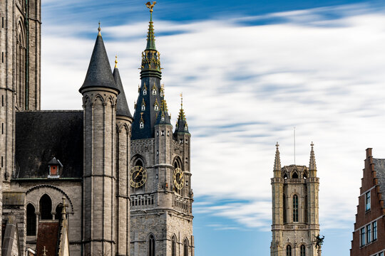 Saint Bavo's Cathedral - Sint-Baafs Cathedral in Long Exposure Against Moving Clouds, Ghent, Belgium