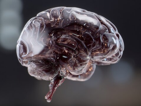 Close-up of intricate brain structures with blue and white ice cream analogy.
