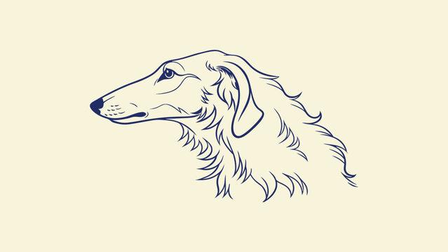 Minimalist Blue Line Art Borzoi Illustration - Hand Drawn Russian Wolfhound Sighthound Vector Portrait